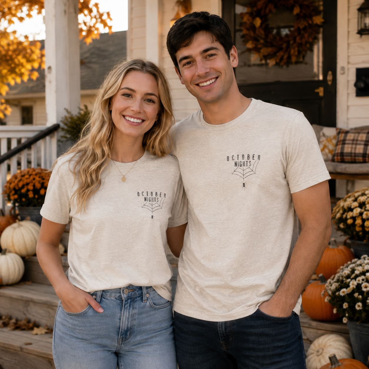 October Nights Spider Web Halloween Shirt - Spooky Graphic Tee