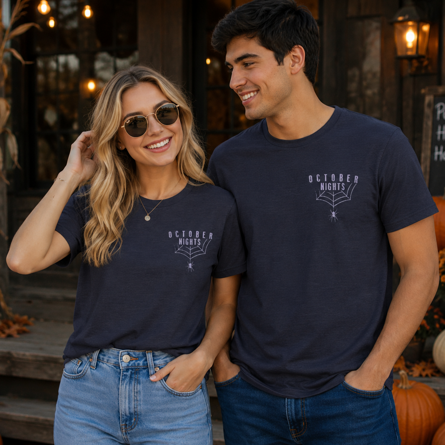 October Nights Spider Web Halloween Shirt - Spooky Graphic Tee