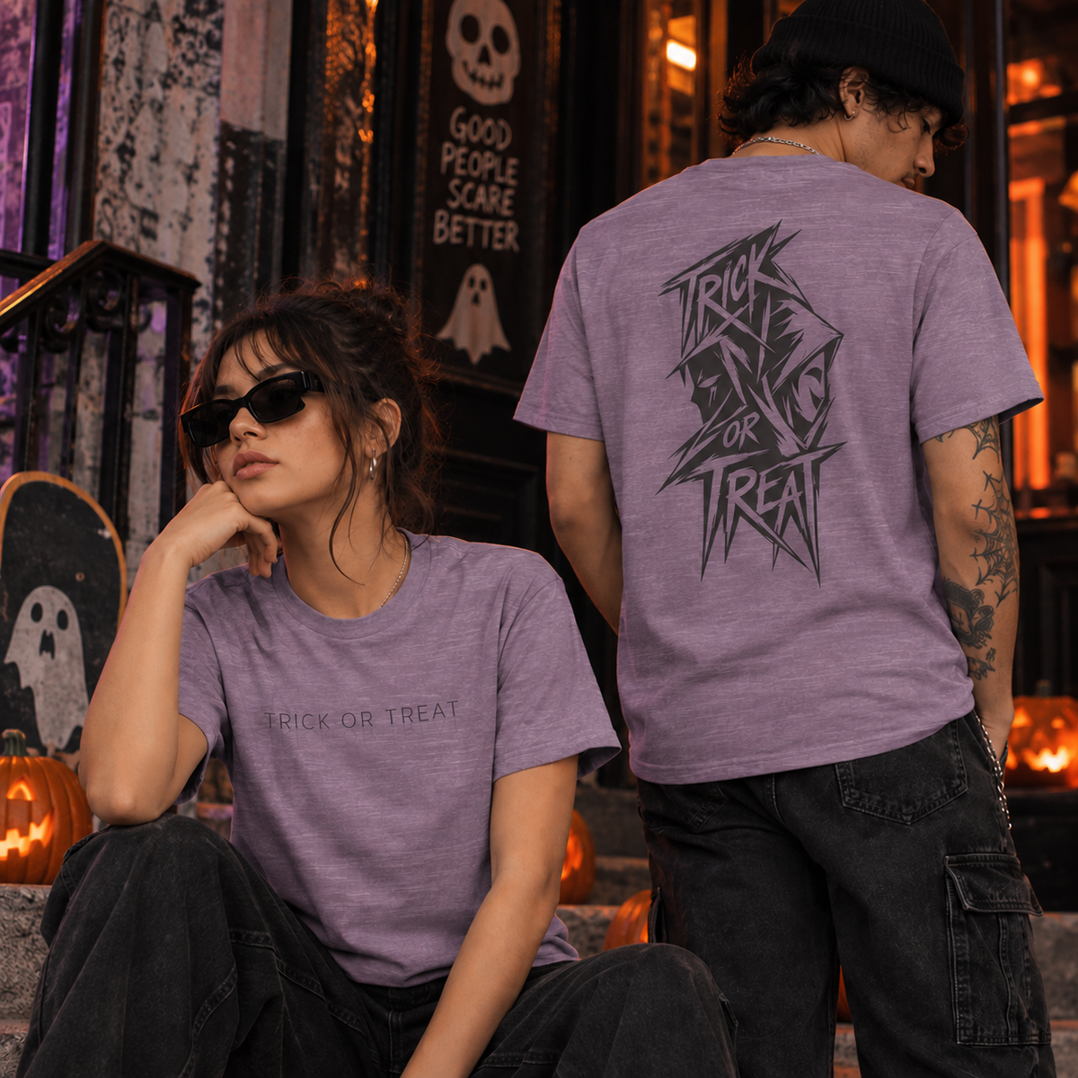 Trick or Treat Halloween Shirt - Spooky Back Print Graphic Tee