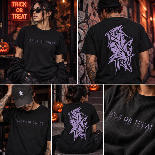 Trick or Treat Halloween Shirt - Spooky Back Print Graphic Tee