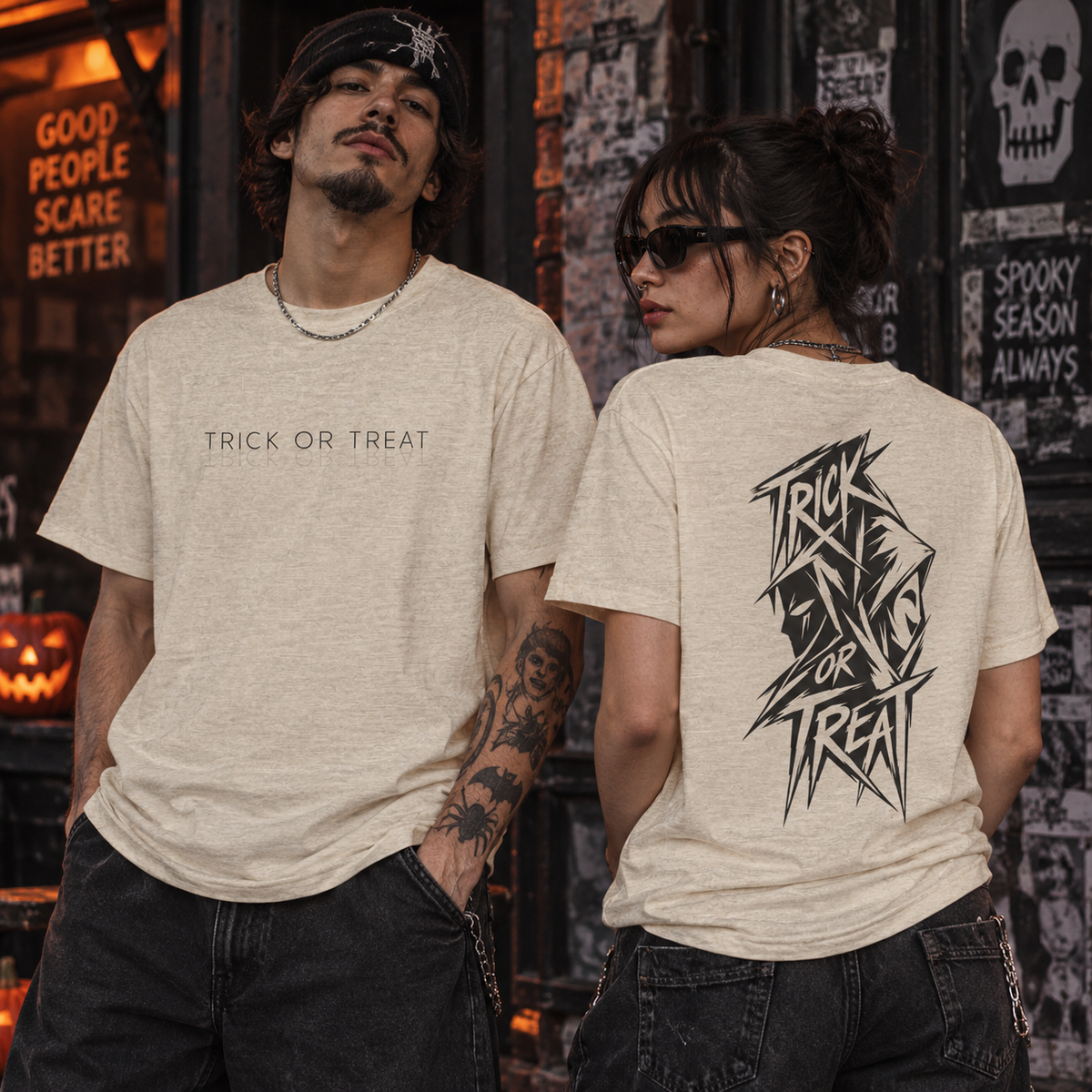 Trick or Treat Halloween Shirt - Spooky Back Print Graphic Tee