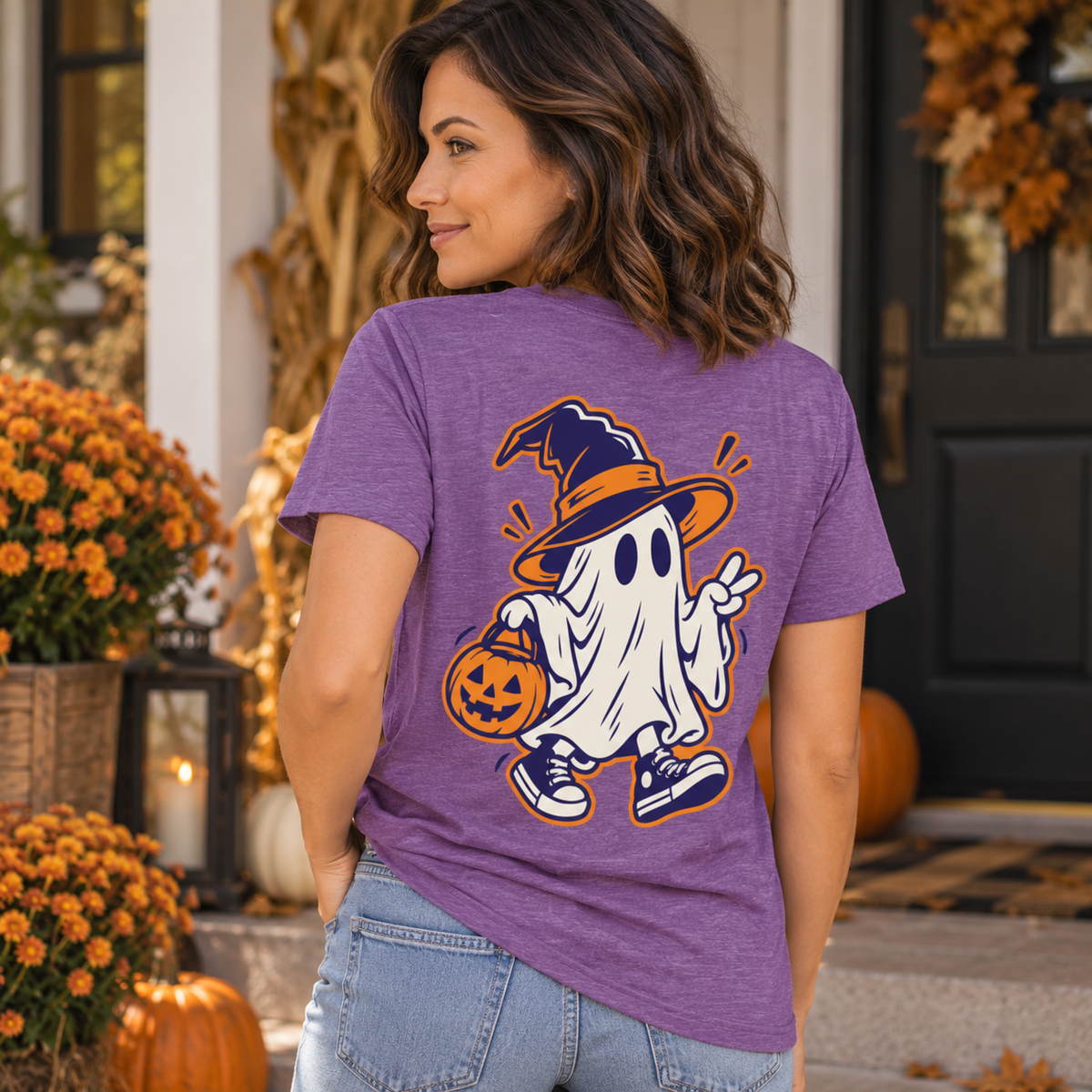 Cute Ghost Halloween Shirt – Witch & Pumpkin Spooky Graphic Tee