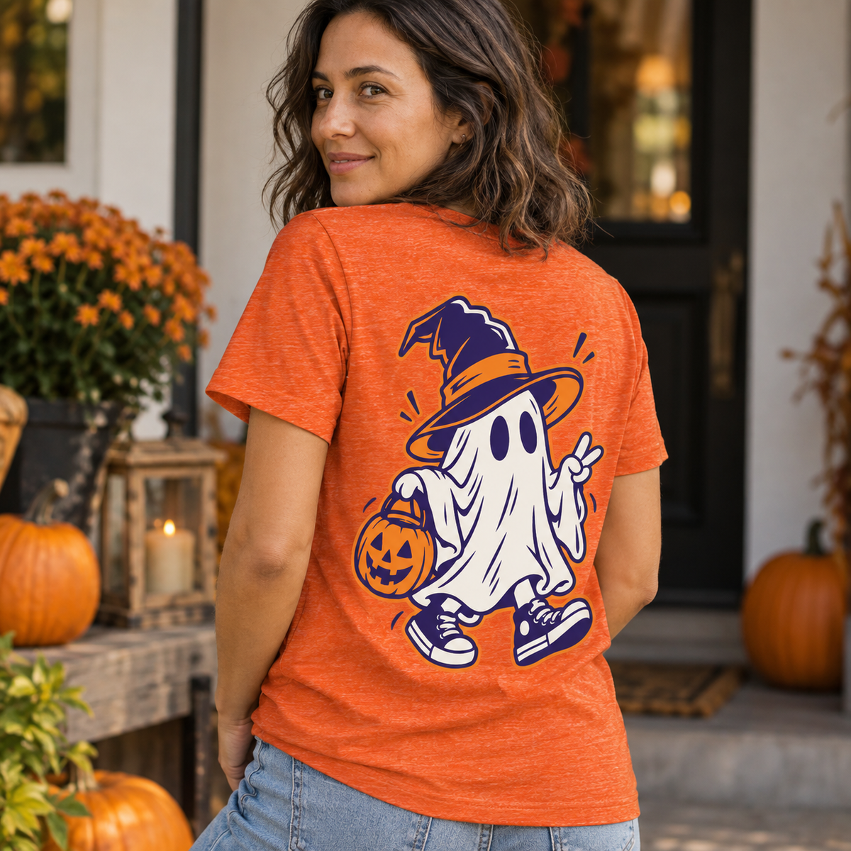 Cute Ghost Halloween Shirt – Witch & Pumpkin Spooky Graphic Tee