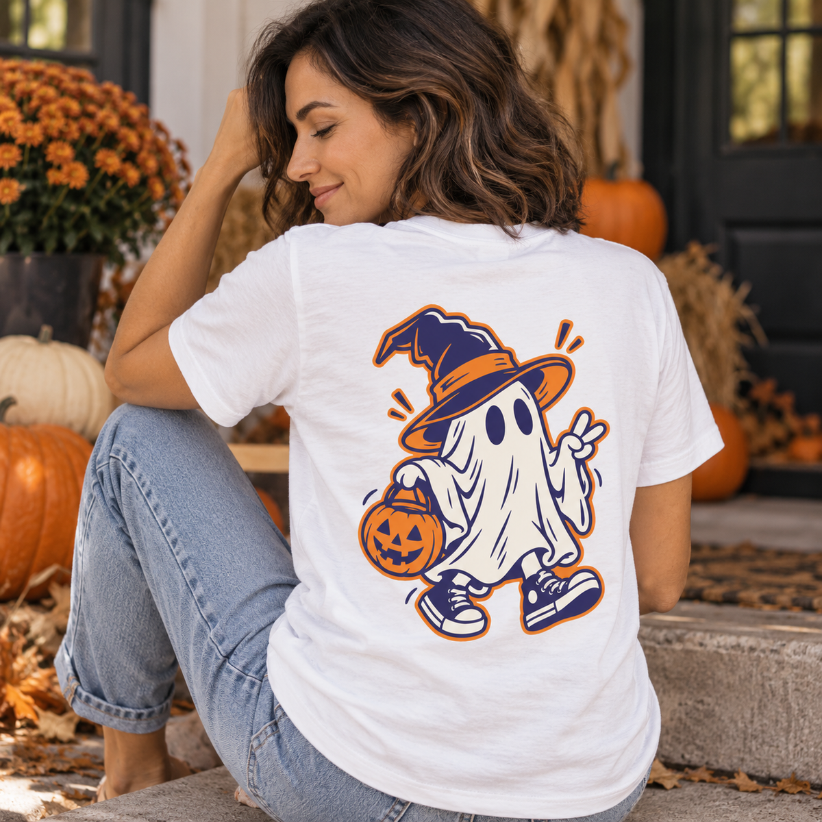 Cute Ghost Halloween Shirt – Witch & Pumpkin Spooky Graphic Tee