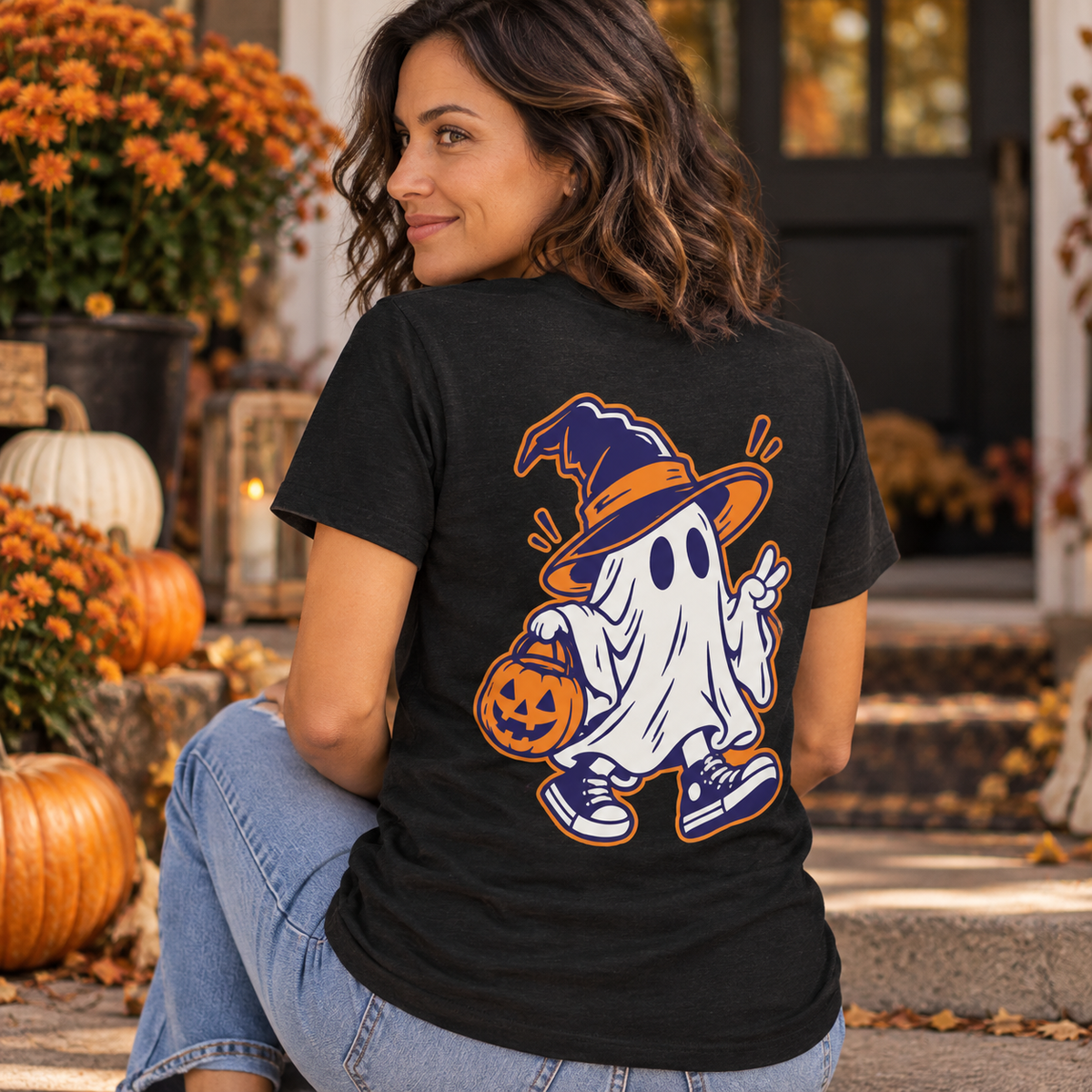 Cute Ghost Halloween Shirt – Witch & Pumpkin Spooky Graphic Tee