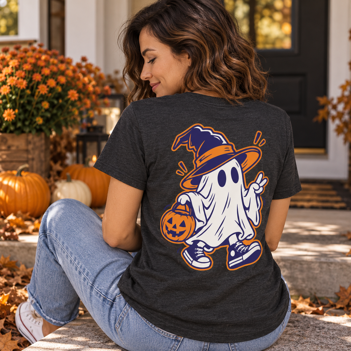 Cute Ghost Halloween Shirt – Witch & Pumpkin Spooky Graphic Tee