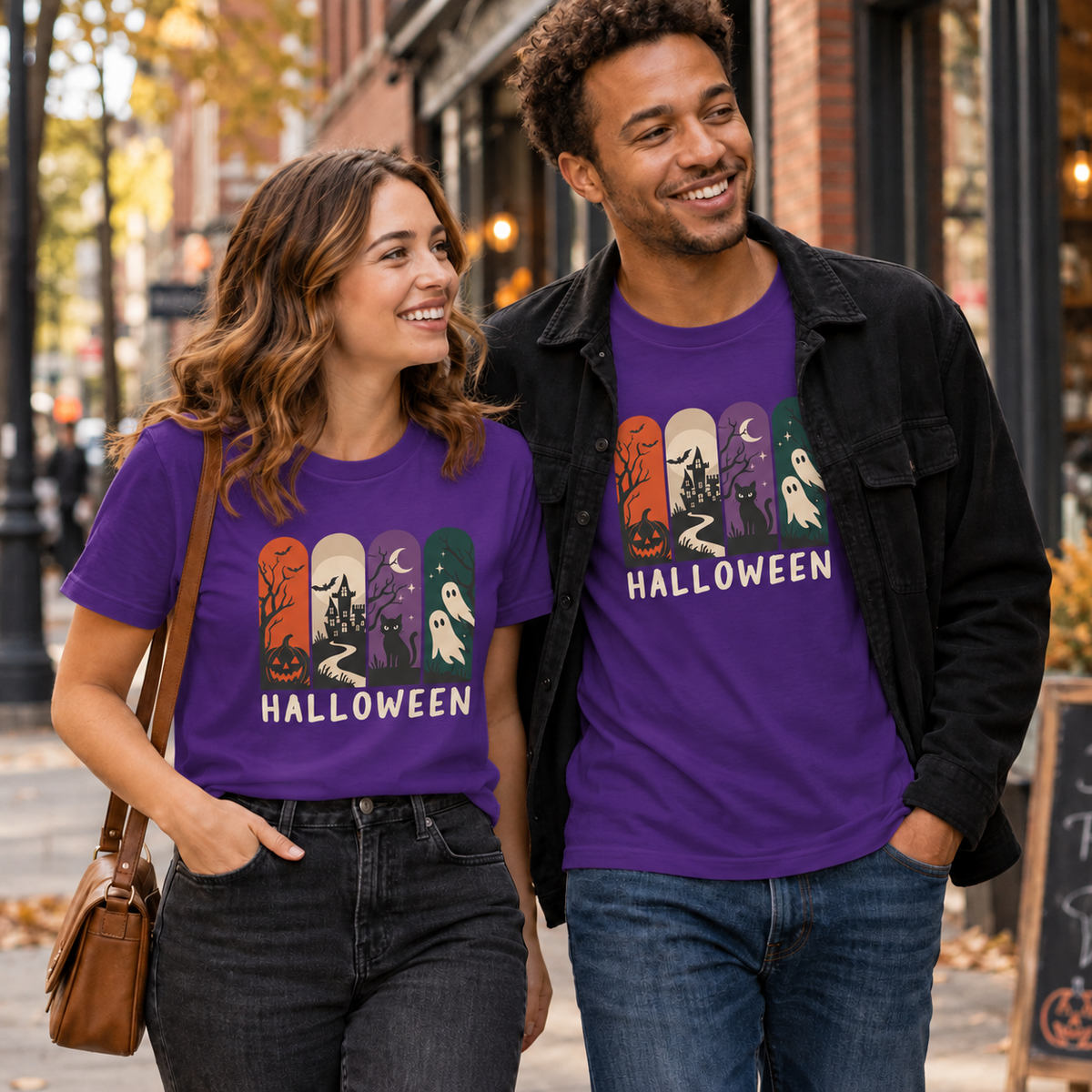 Retro Halloween Shirt – Ghost, Pumpkin & Black Cat Graphic Tee