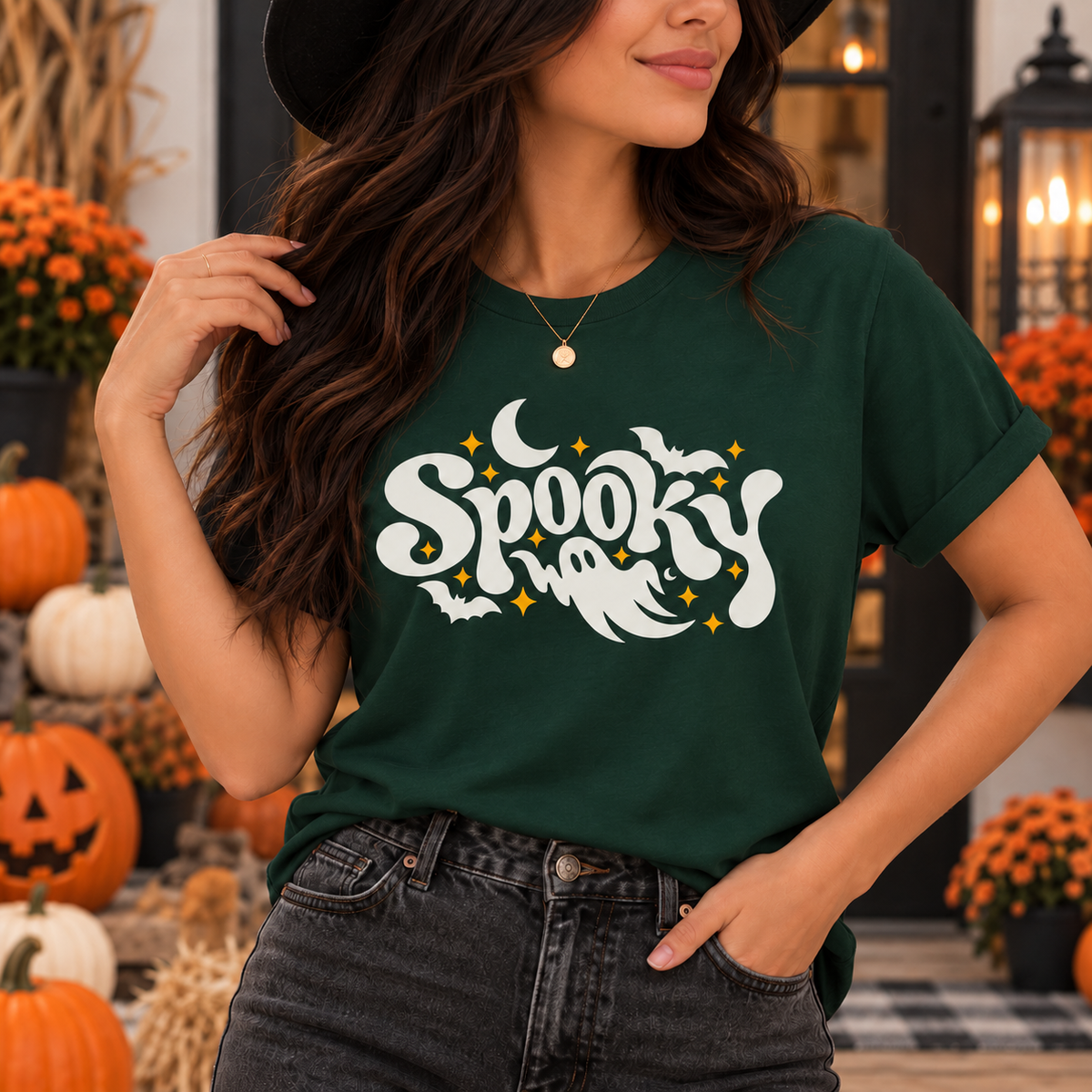 Cute Spooky Halloween Shirt – Ghost & Bat Graphic Tee