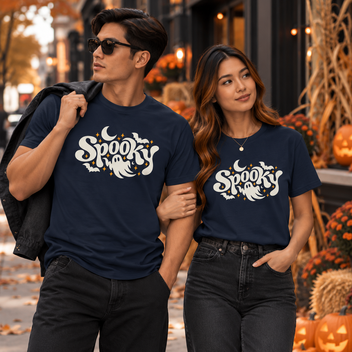 Cute Spooky Halloween Shirt – Ghost & Bat Graphic Tee