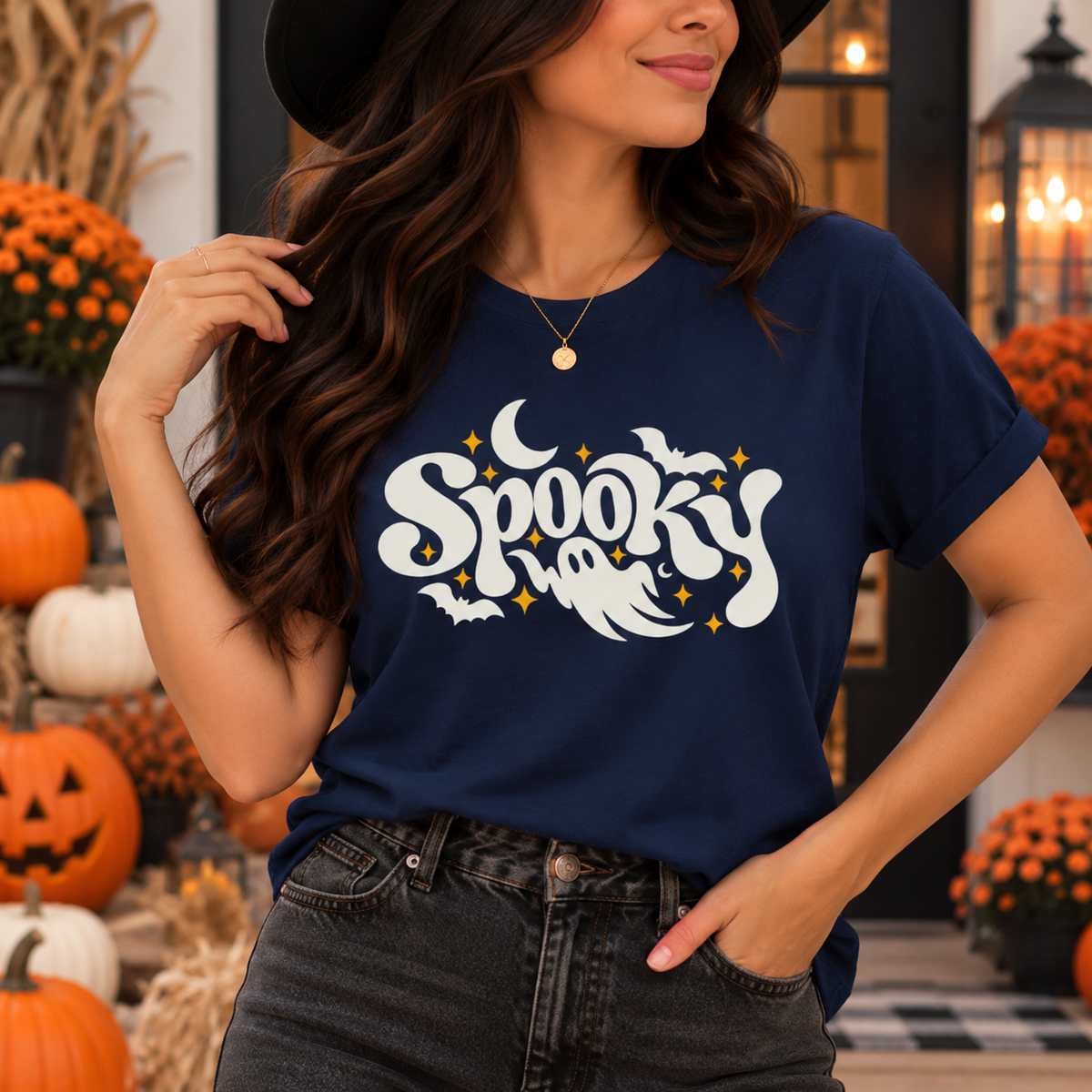Cute Spooky Halloween Shirt – Ghost & Bat Graphic Tee