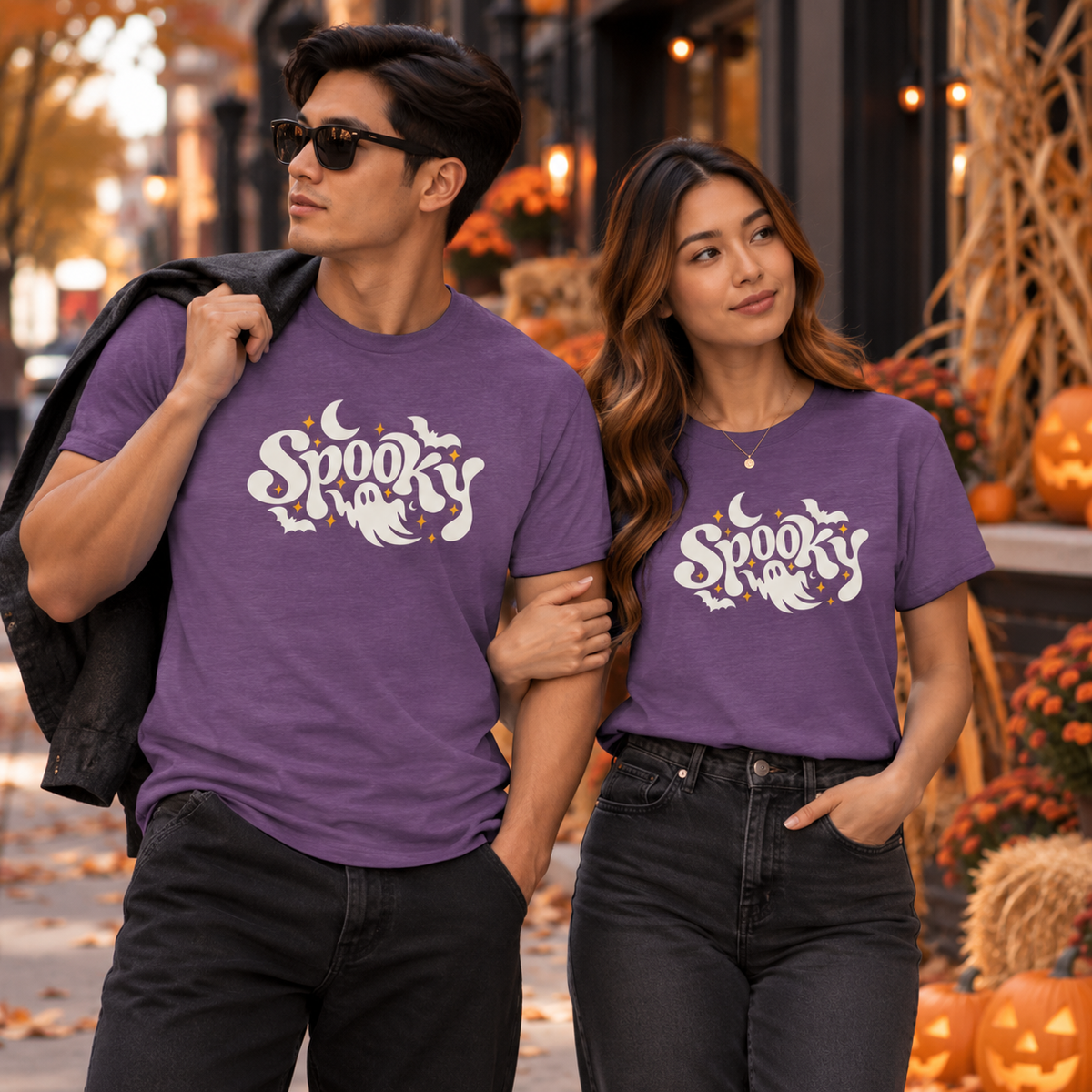 Cute Spooky Halloween Shirt – Ghost & Bat Graphic Tee