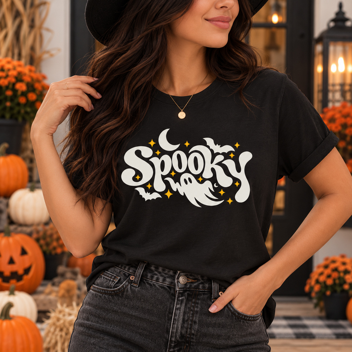 Cute Spooky Halloween Shirt – Ghost & Bat Graphic Tee