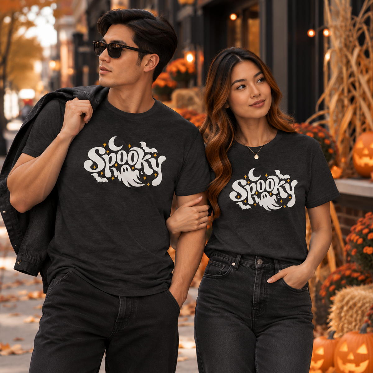Cute Spooky Halloween Shirt – Ghost & Bat Graphic Tee