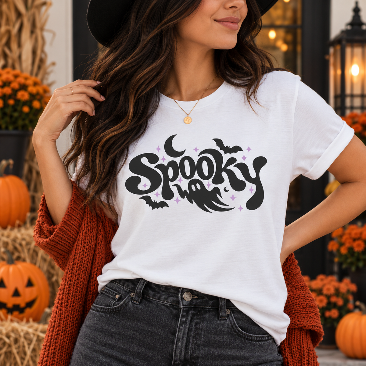 Cute Spooky Halloween Shirt – Ghost & Bat Graphic Tee