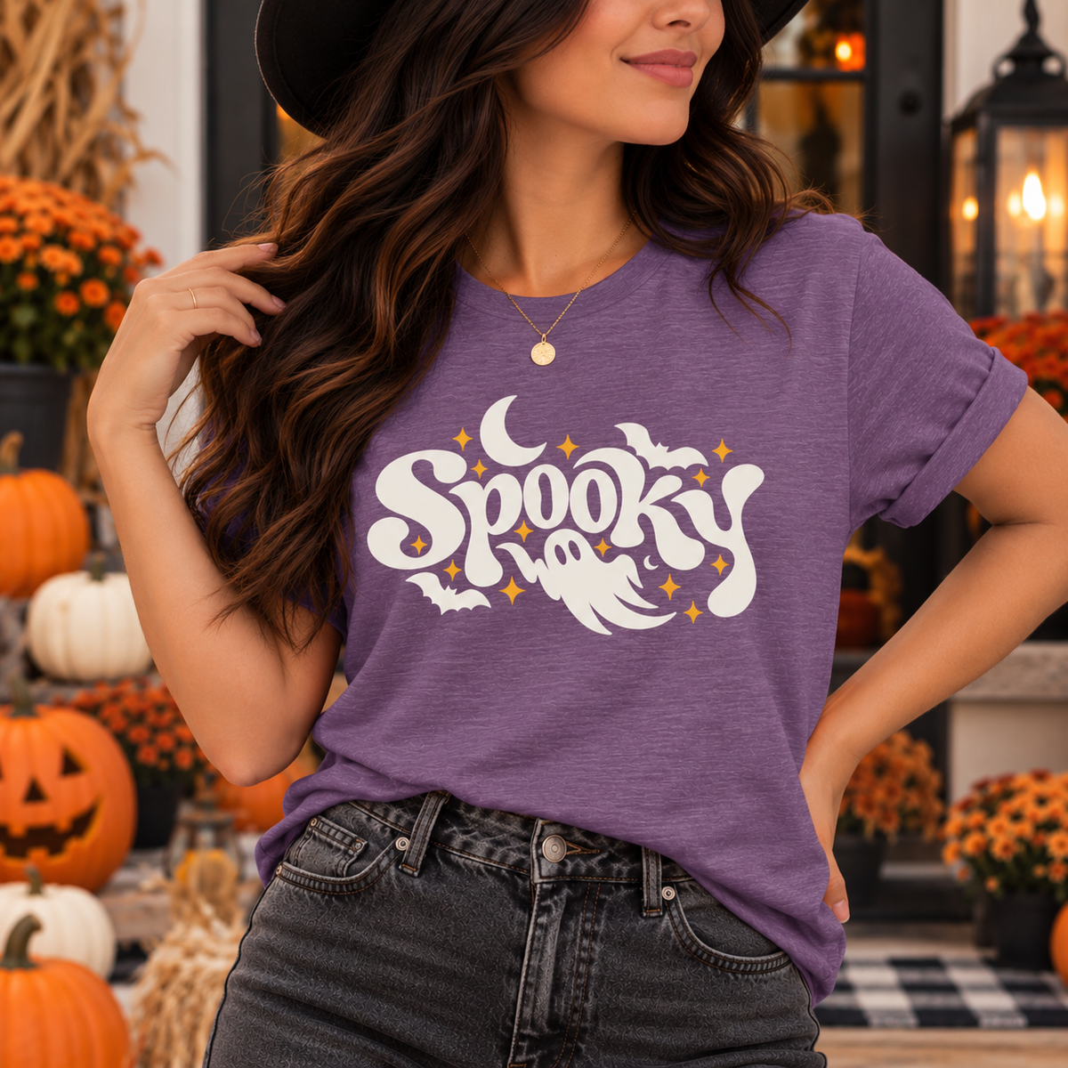 Cute Spooky Halloween Shirt – Ghost & Bat Graphic Tee