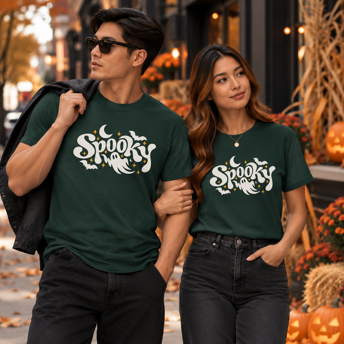 Cute Spooky Halloween Shirt – Ghost & Bat Graphic Tee