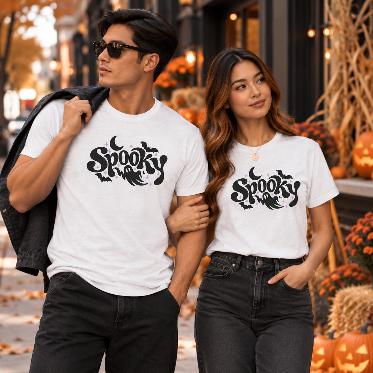 Cute Spooky Halloween Shirt – Ghost & Bat Graphic Tee