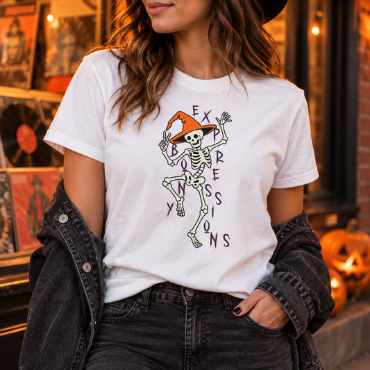Funny Skeleton Witch Halloween Shirt – Express Yourself Graphic Tee