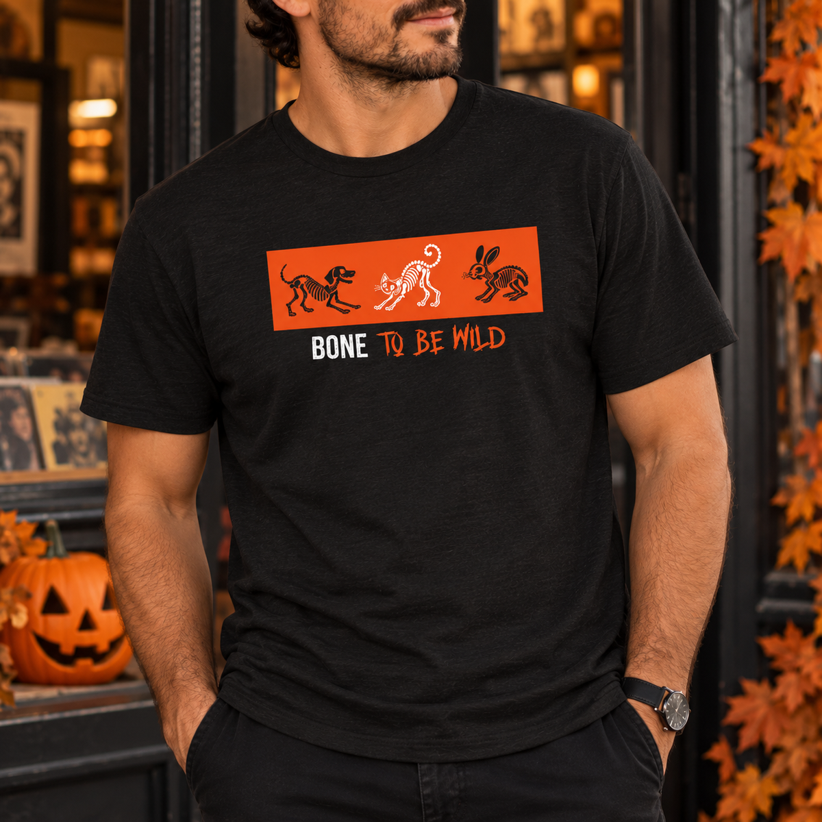 Skeleton Animals Halloween Shirt - Dog, Cat & Bunny Graphic Tee