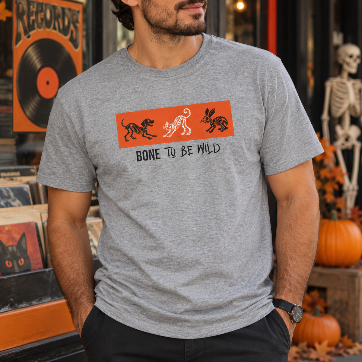 Skeleton Animals Halloween Shirt - Dog, Cat & Bunny Graphic Tee