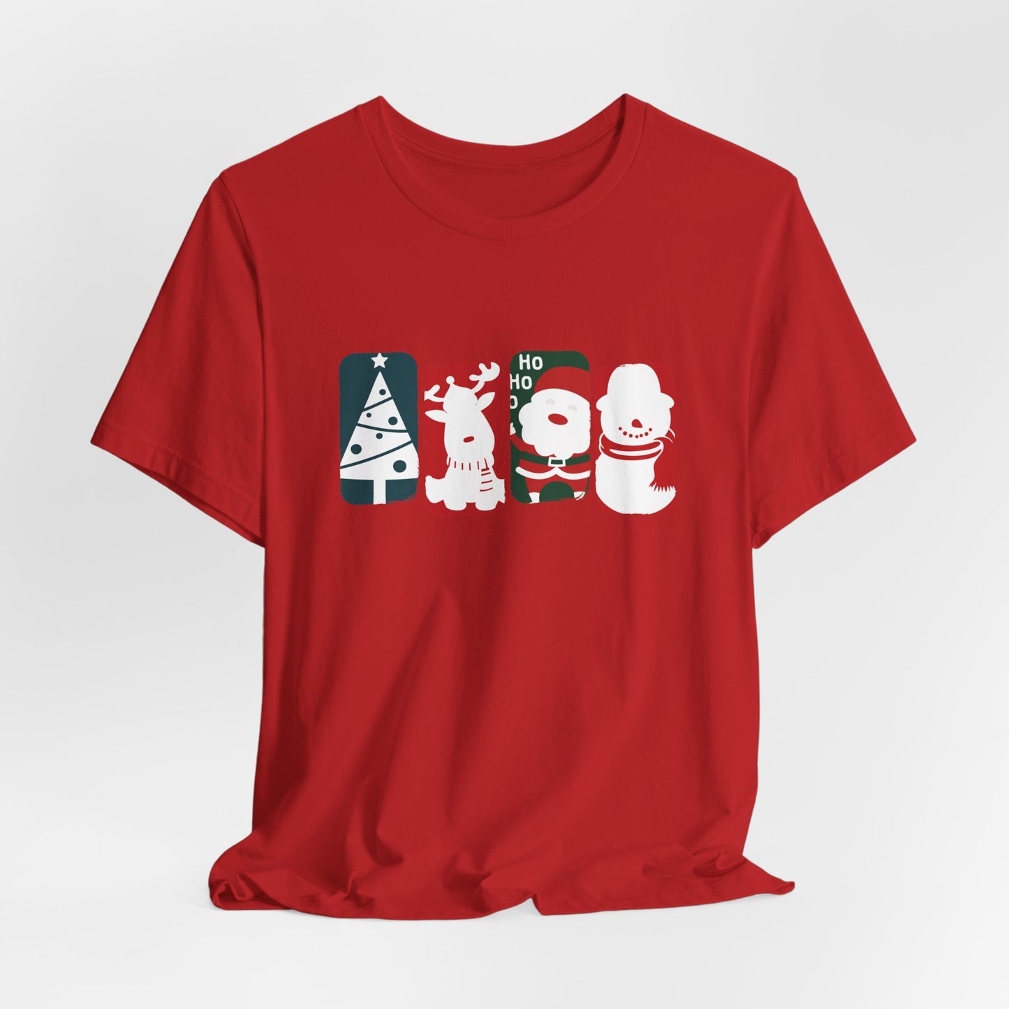 Cute Christmas Characters T-Shirt - Santa, Reindeer, Snowman & Tree Holiday Tee