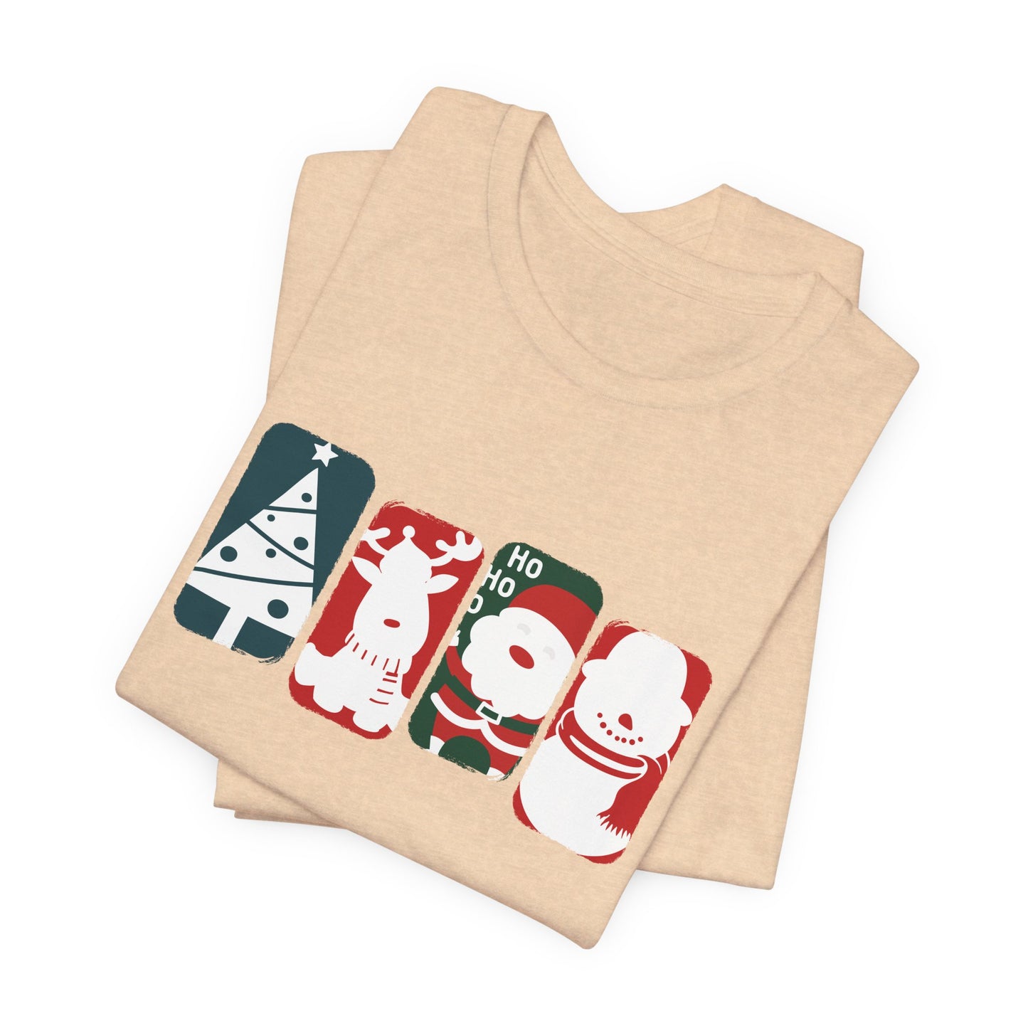 Cute Christmas Characters T-Shirt - Santa, Reindeer, Snowman & Tree Holiday Tee