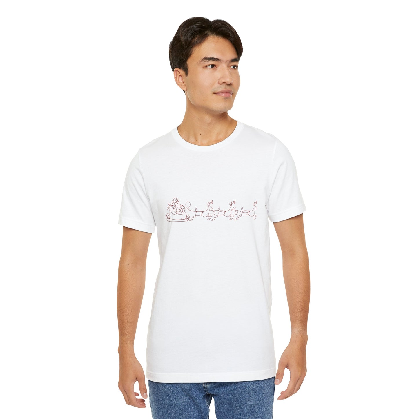 Minimalist Santa Sleigh One Line Art Christmas Shirt - Modern Reindeer Outline Tee
