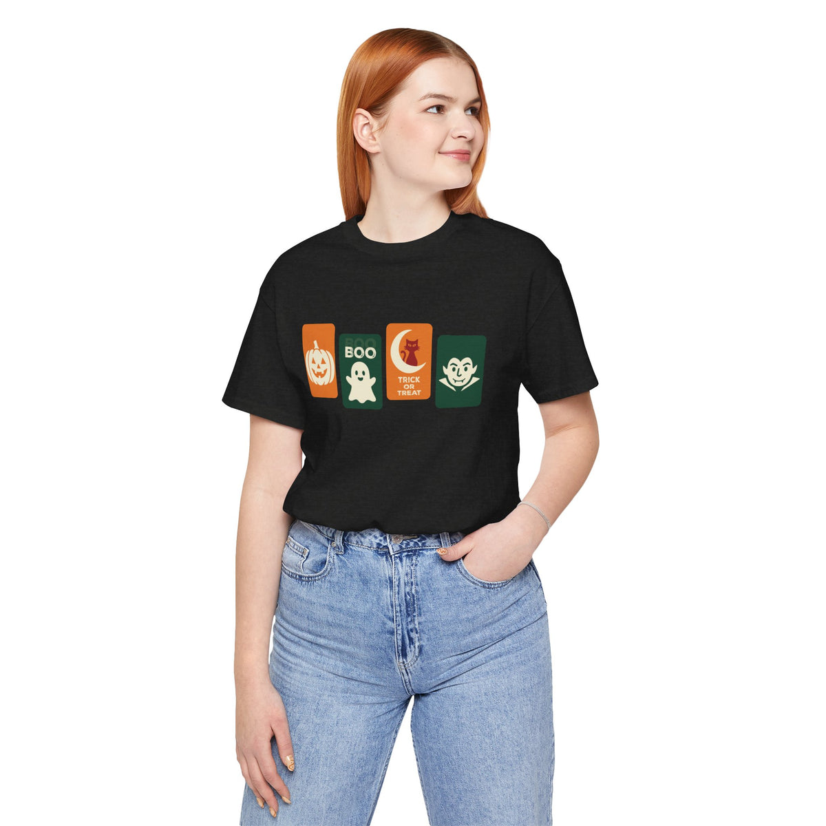Halloween Graphic Tee - Cute Pumpkin, Ghost, Cat and Vampire