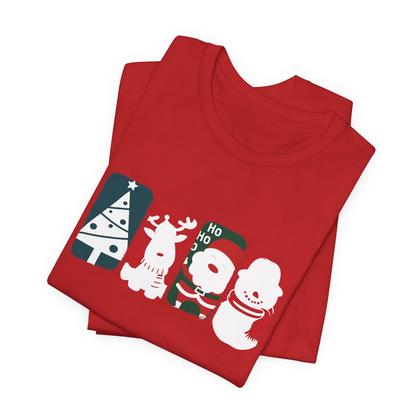 Cute Christmas Characters T-Shirt - Santa, Reindeer, Snowman & Tree Holiday Tee