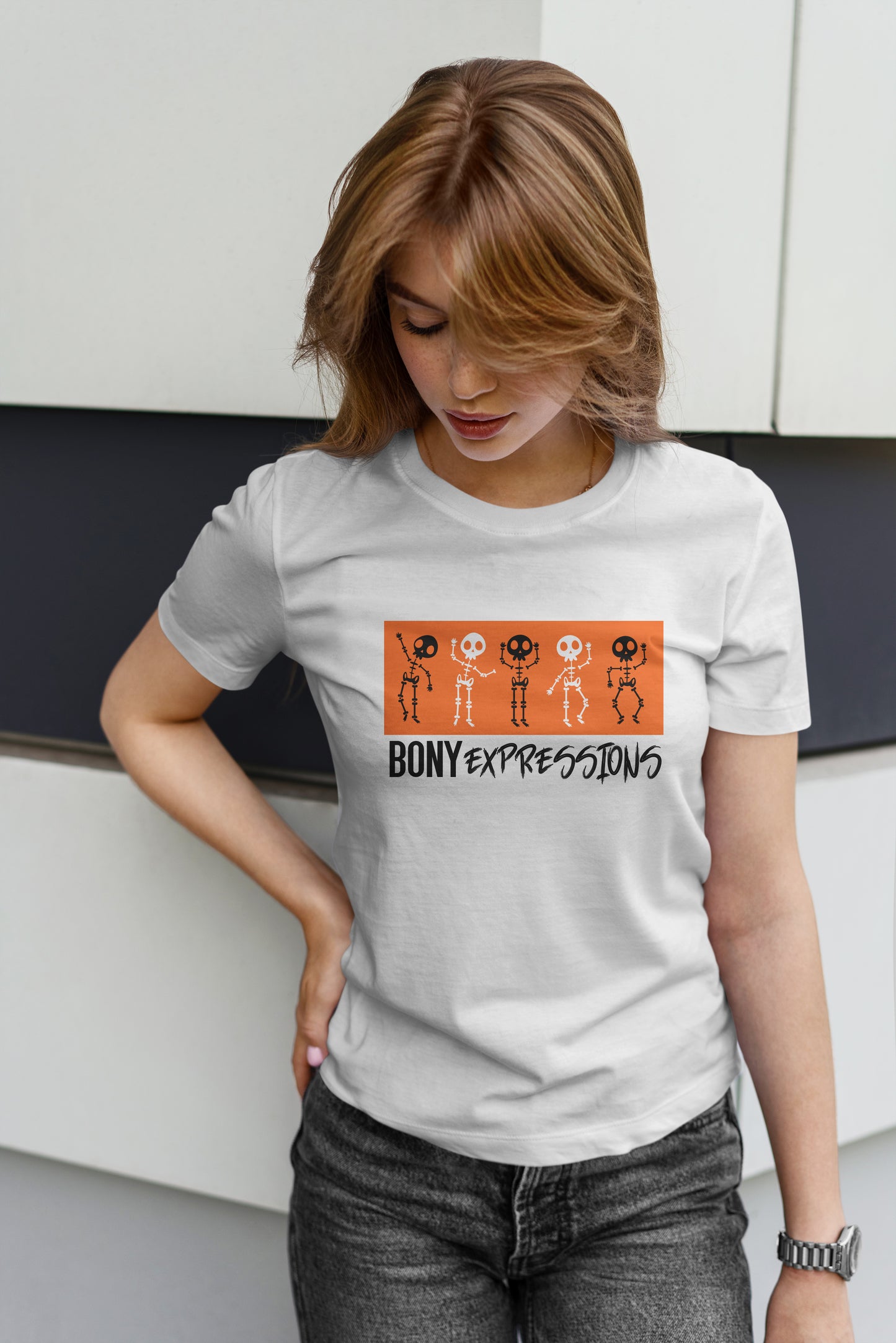 Bony Expressions T-Shirt: Playful Skeleton Design for Unique Style