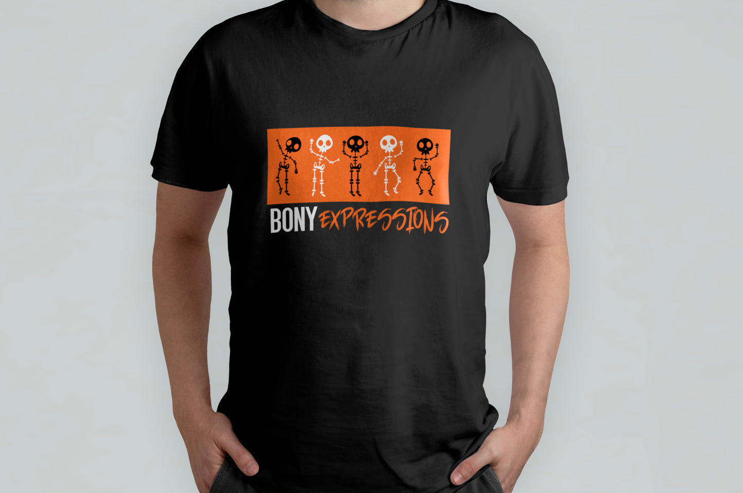 Bony Expressions T-Shirt: Playful Skeleton Design for Unique Style