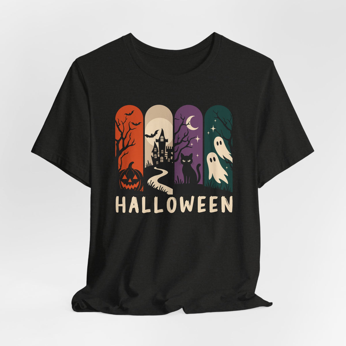 Retro Halloween Shirt – Ghost, Pumpkin & Black Cat Graphic Tee