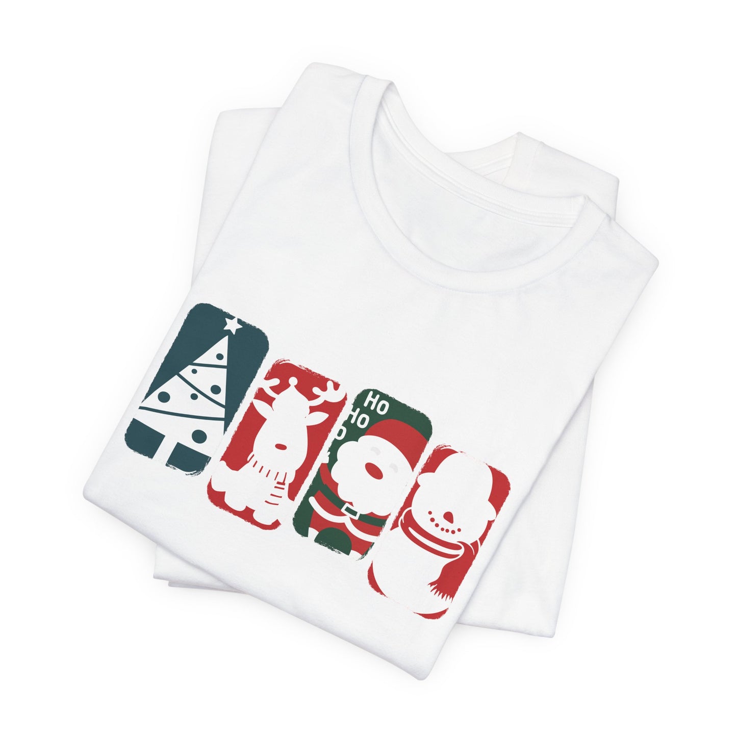 Cute Christmas Characters T-Shirt - Santa, Reindeer, Snowman & Tree Holiday Tee