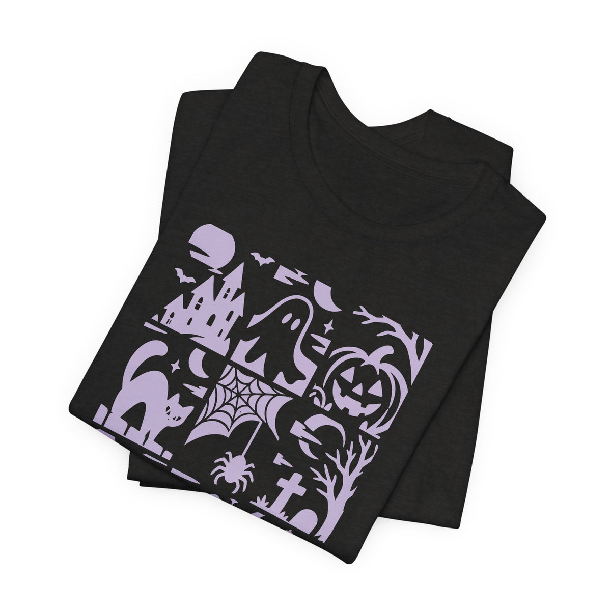 Halloween Graphic Tee – Spooky Icons and Haunted Scenes