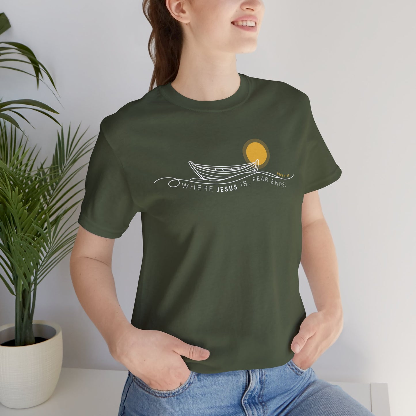 Where Jesus Is Fear Ends Christian Boat Graphic Tee
