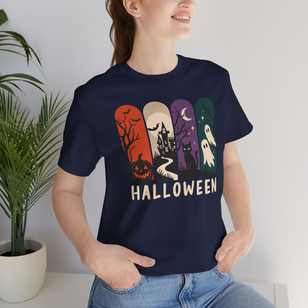Retro Halloween Shirt – Ghost, Pumpkin & Black Cat Graphic Tee