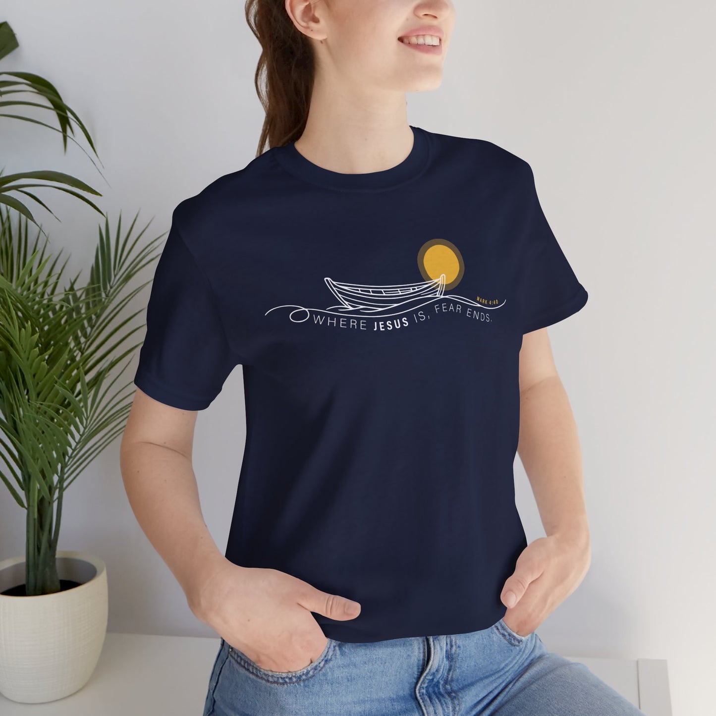 Where Jesus Is Fear Ends Christian Boat Graphic Tee