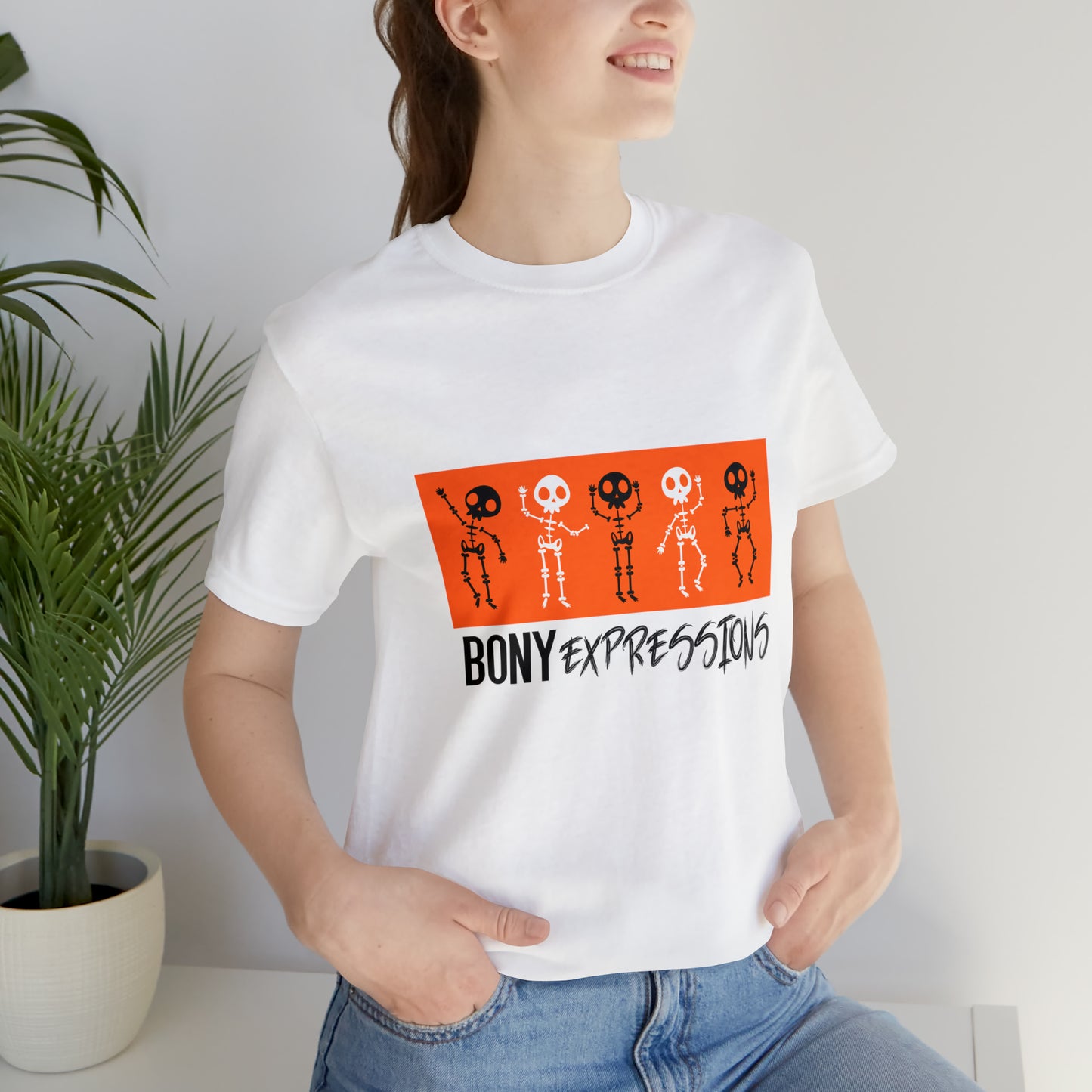 Bony Expressions T-Shirt: Playful Skeleton Design for Unique Style