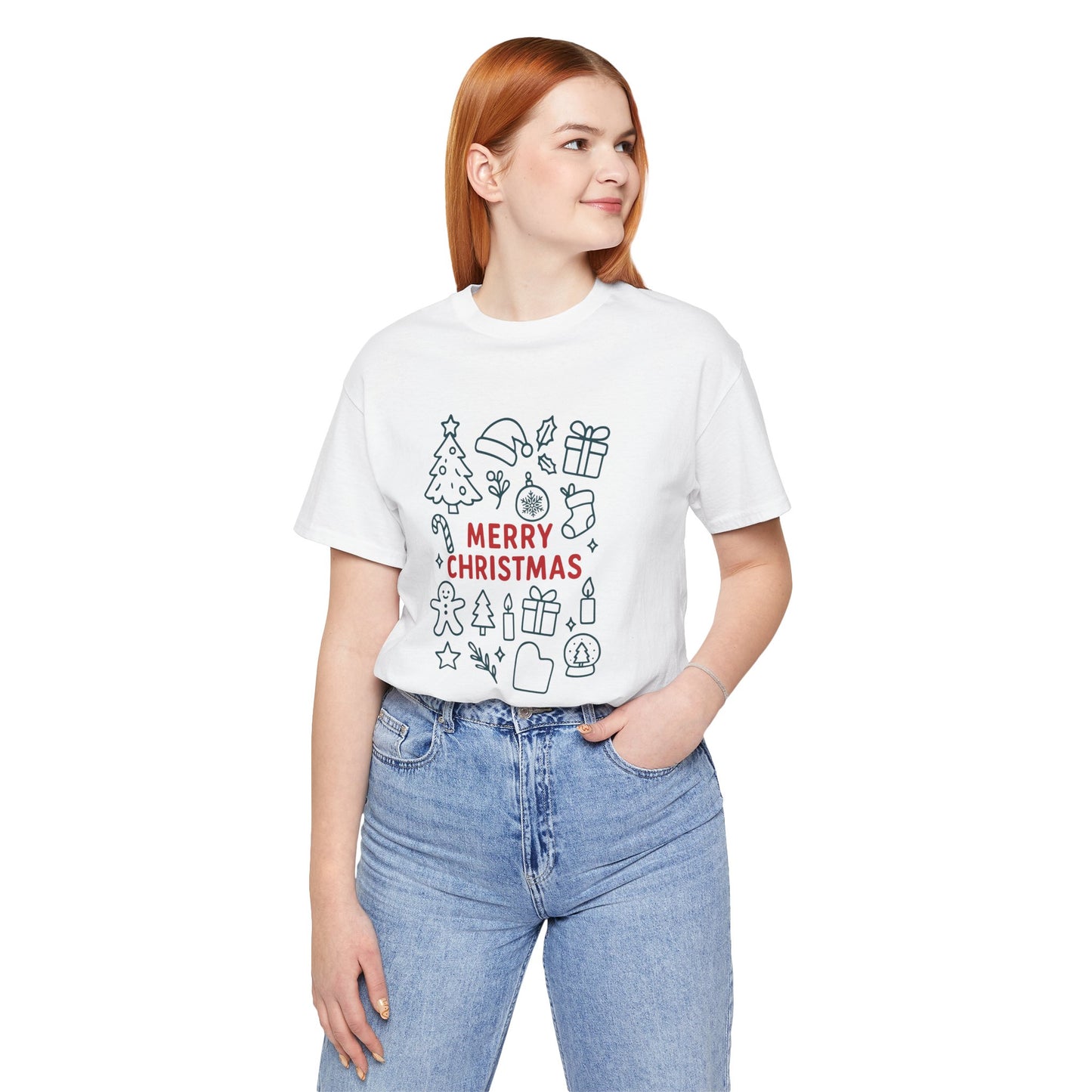 Merry Christmas Icons T-Shirt – Cute Minimalist Christmas Line Art Holiday Tee
