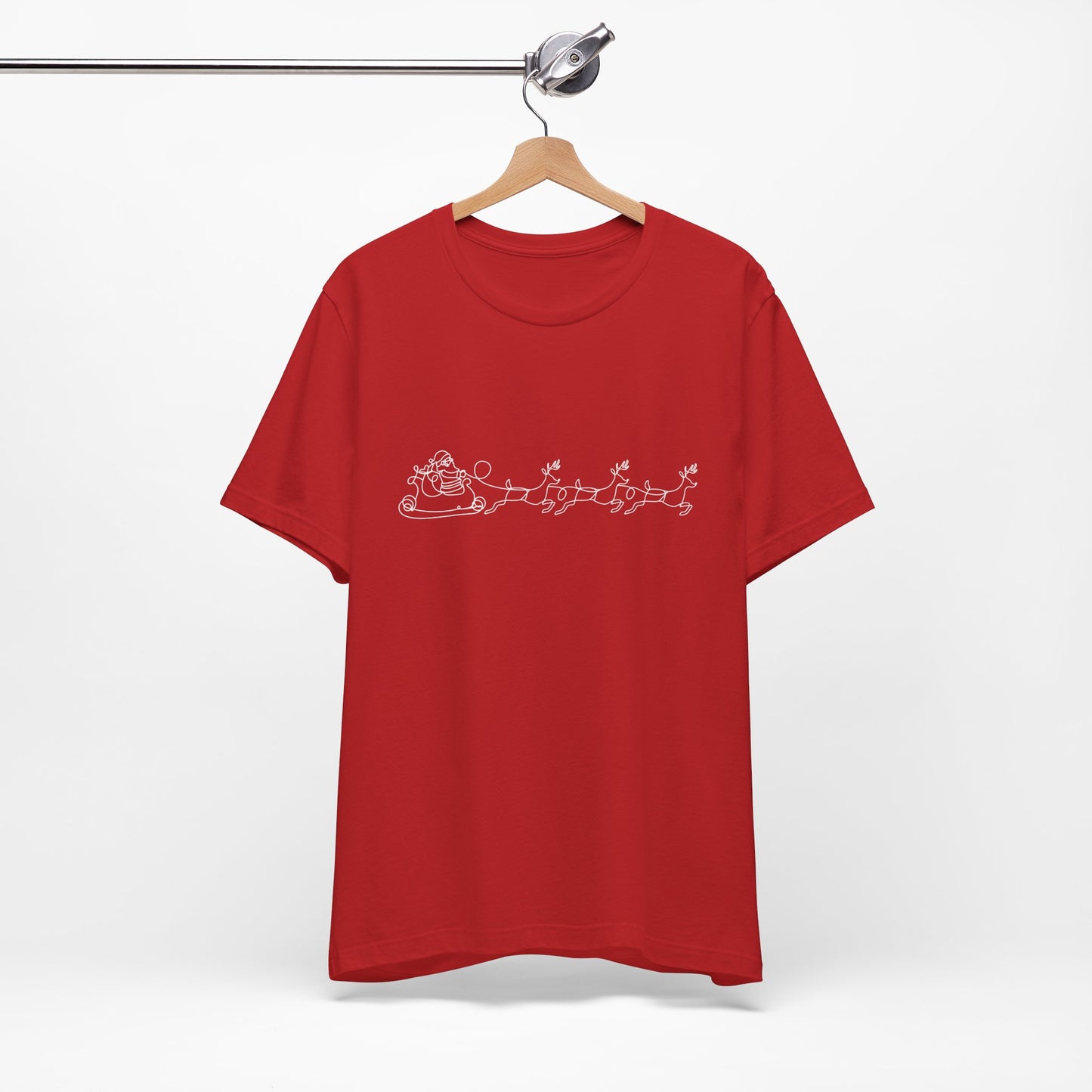 Minimalist Santa Sleigh One Line Art Christmas Shirt - Modern Reindeer Outline Tee