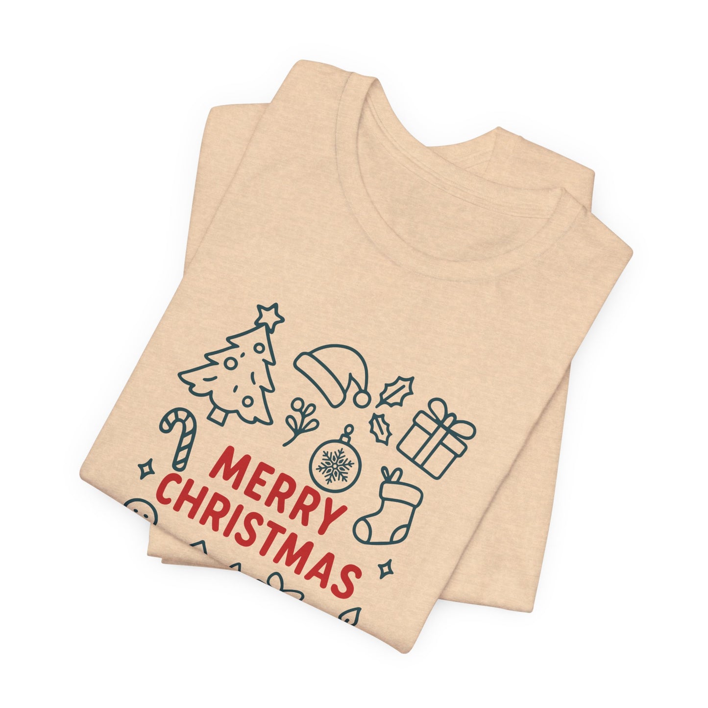Merry Christmas Icons T-Shirt – Cute Minimalist Christmas Line Art Holiday Tee