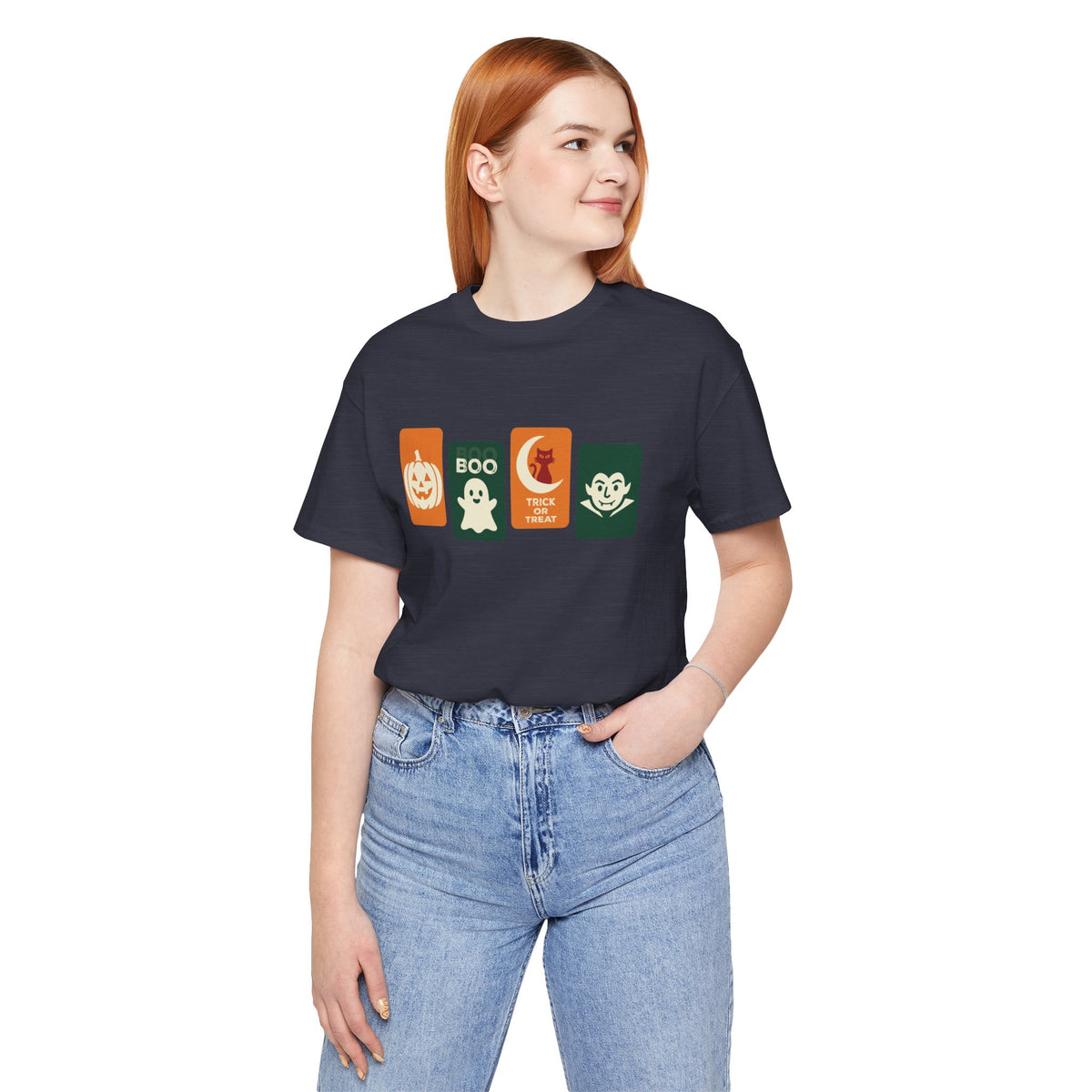 Halloween Graphic Tee - Cute Pumpkin, Ghost, Cat and Vampire