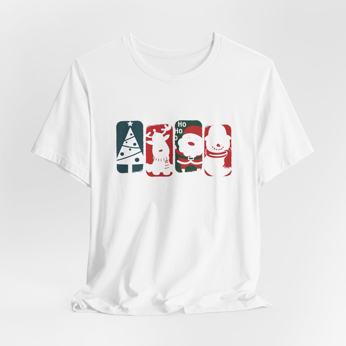 Cute Christmas Characters T-Shirt - Santa, Reindeer, Snowman & Tree Holiday Tee