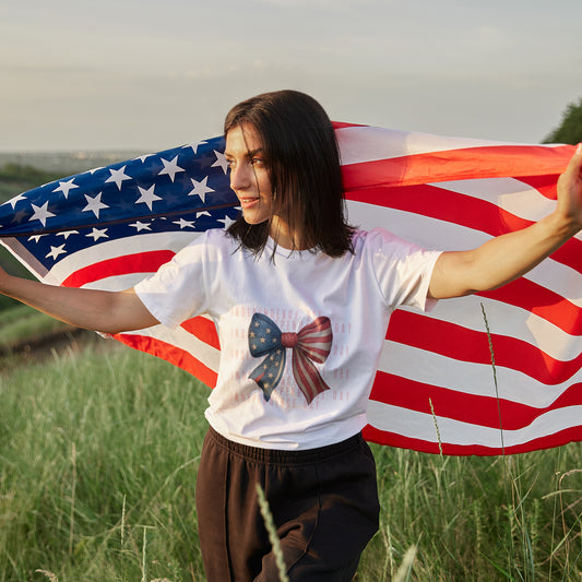4th of July T-Shirt – Patriotic Bow Coquette Style